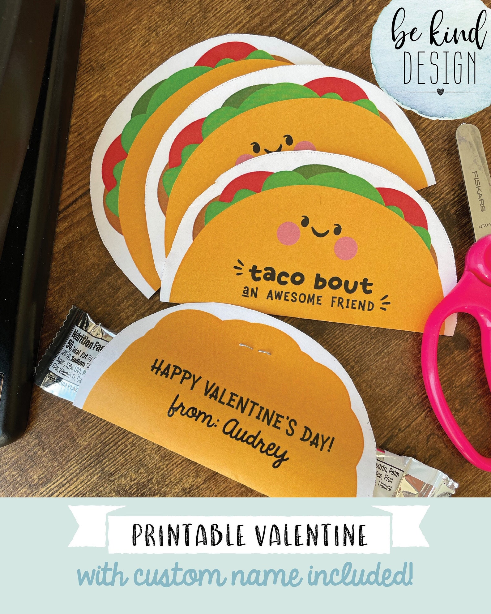 Valentine Printable With Child's Name, Taco Bout an Awesome Friend