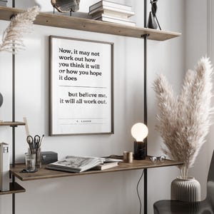 It will All Work out Quote, Inspirational Quotes Home Office School Modern Minimalist Decor Stylish