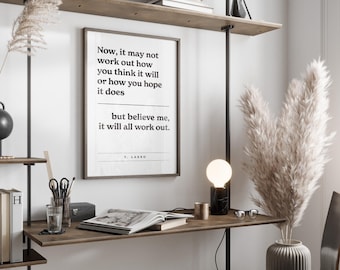 It will All Work out Quote, Inspirational Quotes Home Office School Modern Minimalist Decor Stylish