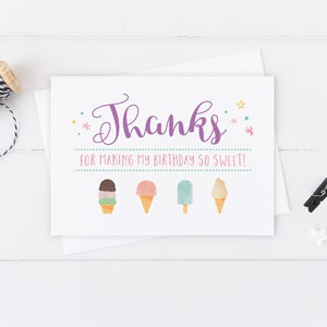 Schattig ijsje verjaardagsfeestje, bedankkaart, verjaardag zo zoet, ijs, verjaardag bedankt, bijpassend thema, ijs, instant download