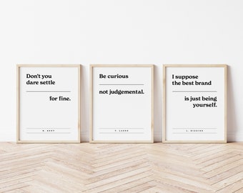 Be Curious Not Judgmental, Don&#39;t You Dare Settle for Fine, The Best Brand is Being Yourself, 3 Set, 11x14 Quote Posters, Inspirational Quote