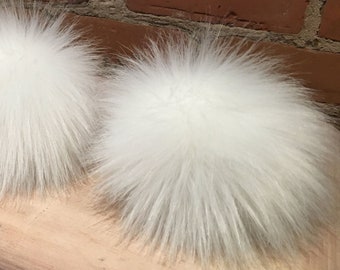 White Faux Fur Pom Pom: 6-Inch Jumbo Detachable Knit Hat Accessory