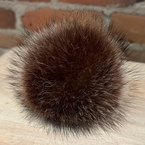 Reddish Brown Raccoon Pom Pom for Your Knit Hat, 4-Inch, Recycled Vintage Fur