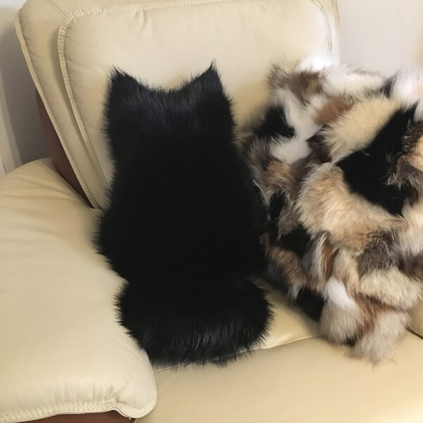Black Cat, Faux Fur, Cat Pillow, Cat Shaped Pillow, Couch Pillow, Designer Faux Fur, Black Faux Fur, Throw Pillow, Home Decor, Cat Lovers