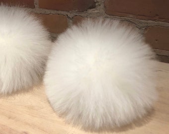 Pure White Lamb Pom, Hand Sculpted Pom, Large White Pom, 5+ Inch, Lamb Fur, Recycled Fur, Pom Pom, Knit Hat Pom, Knitting Supply, Detachable