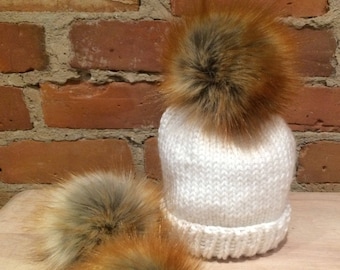 Red Fox Faux Fur Pom Pom: Detachable Knit Hat Ball (3.5 Inch)