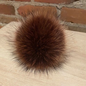 Rust Brown Raccoon Fur Hat Pom, 4-Inch Recycled Pom Handmade from Sustainable Vintage Material