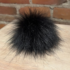 Fluffy Black 3.5-Inch Faux Fur Pom