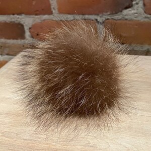 Gold Brown Raccoon Fur Hat Pom, Handmade from Upcycled Vintage Fur, 4-Inch