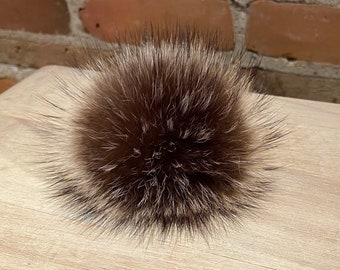 Brown Upcycled Vintage Fur Hat Pom, Handmade from a Vintage Fur Coat, Raccoon Fur Pom Pom for Child's Knit Hat, Winter Hat Accessory