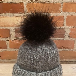 Black Faux Fur Pom Pom: 3.5-Inch Detachable Knit Hat Accessory