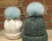 Small Blue Pom, Blue Mink Faux, Fur Pom Pom, Baby Hat Pom, Robins Egg Blue, 3.5 Inch, Fur Ball, Winter Hat Pom, Knitting Supply, Detachable
