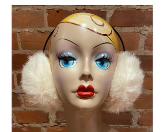 White Ivory Cream Rabbit Fur Earmuffs, Handmade from Recycled Vintage Fur