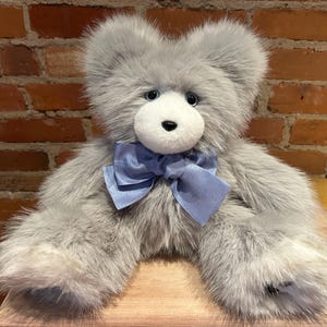 Grey and White Faux Fur Teddy Bear Named Greta, Handmade, Not for Children Bild 1