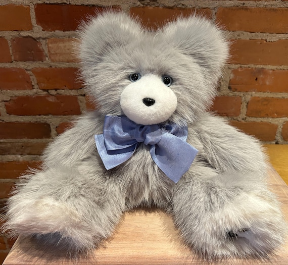 Grey and White Faux Fur Teddy Bear Named Greta, Handmade, Not for Children