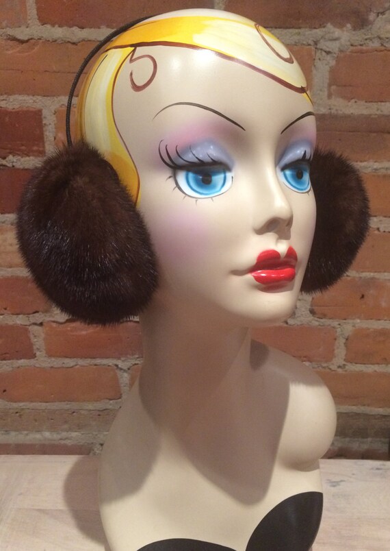 Recycled Fur Earmuffs Real Mahogany Brown Mink Fur Earmuffs