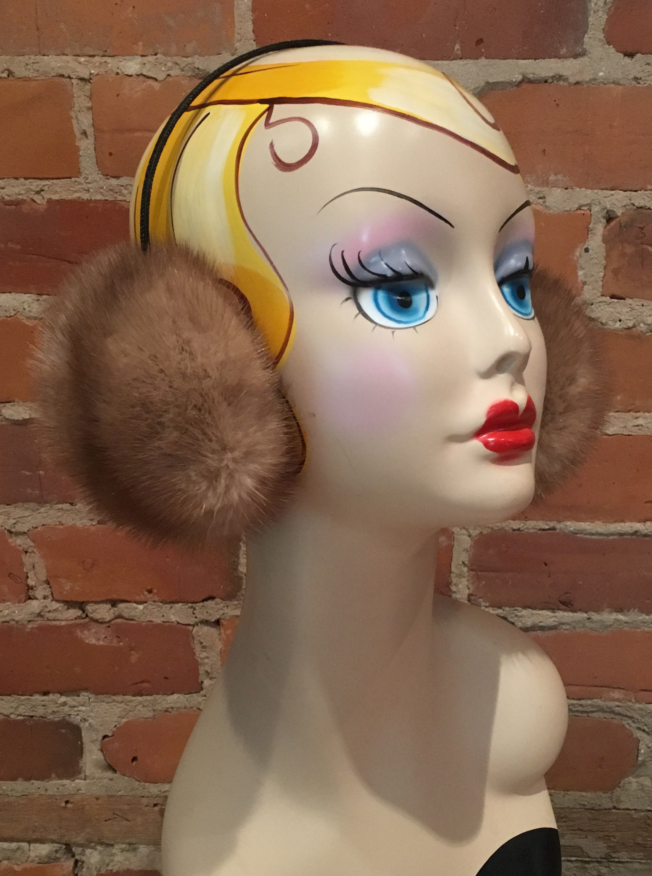 Beige Fur Earmuffs Handmade Vintage Mink Fur Earmuffs Gold Etsy