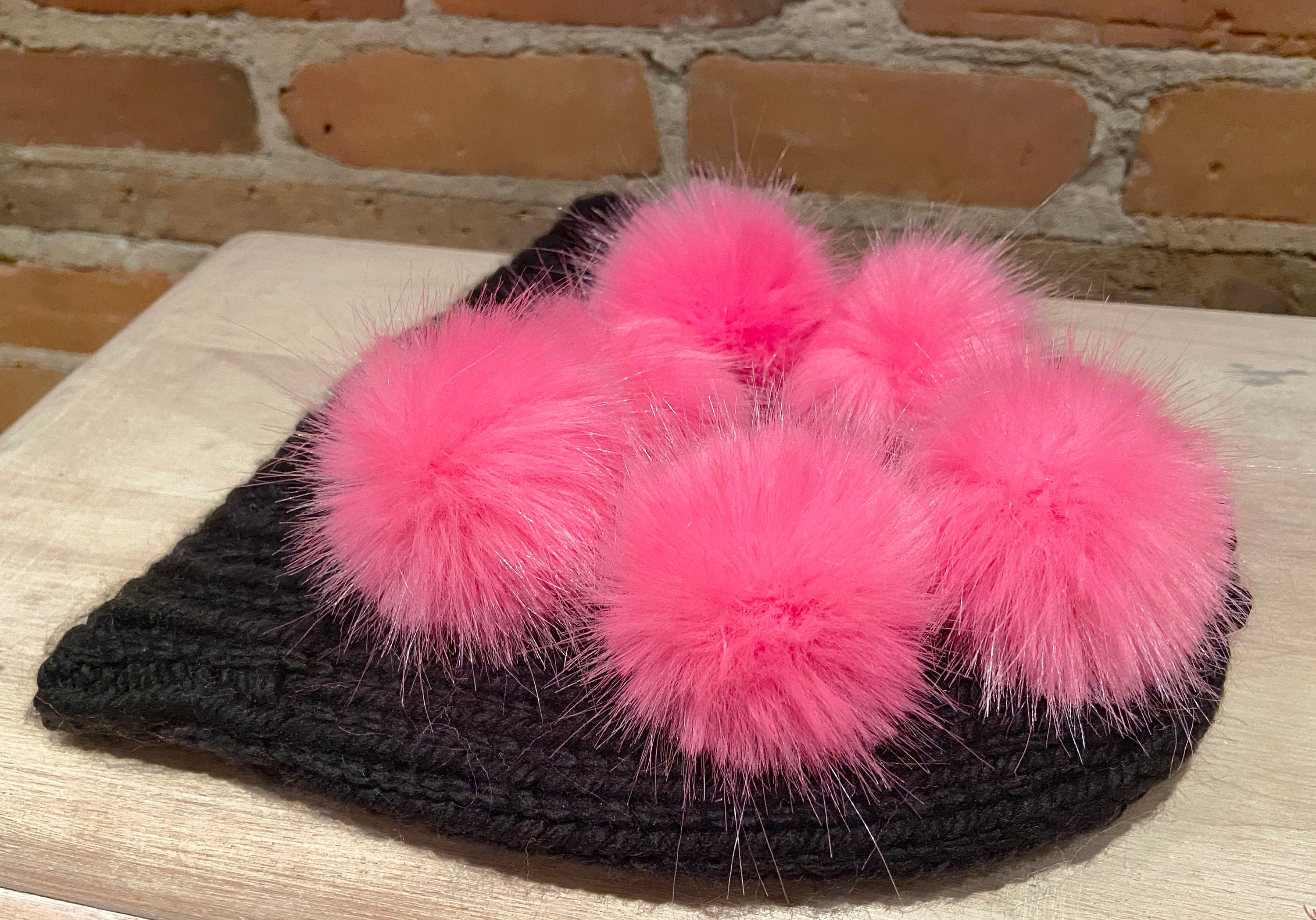 Neon Pink Faux Mink Fur Pom Poms: Craft Supplies, Set of Six 2-Inch Neon Pink Faux Mink Fur Pom Poms: Craft Supplies, Set of Six 2-Inch