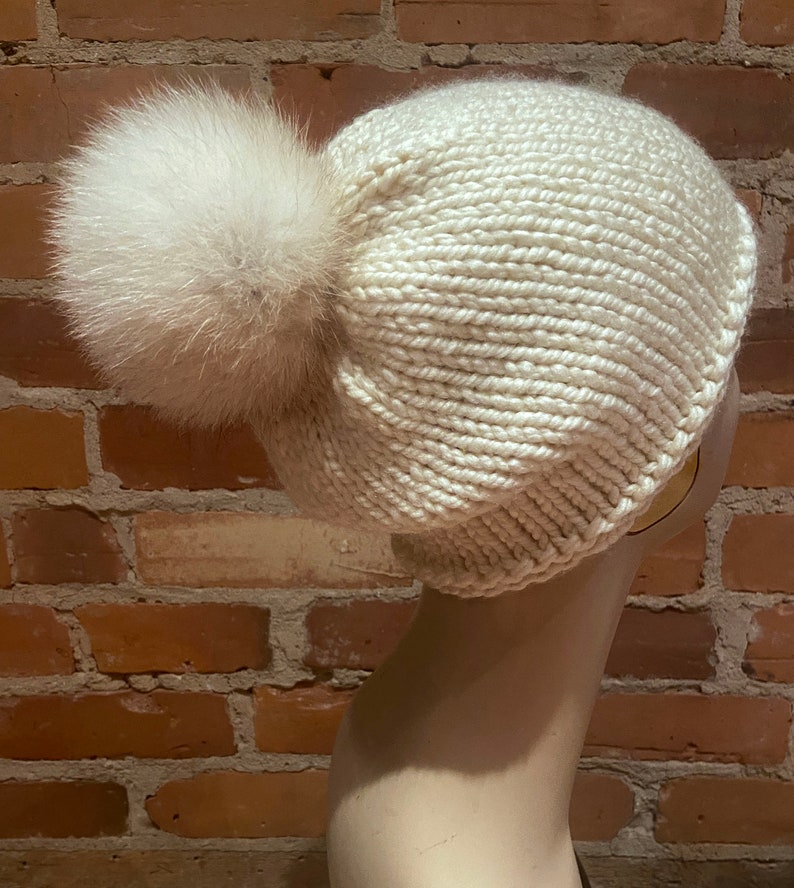 White Fox Fur Pom Pom, Winter White 4-Inch Pom Pom for Your Knit Hat, Upcycled Vintage Coat Pom, Knitting Supply, Recycled Fur, Detachable image 8