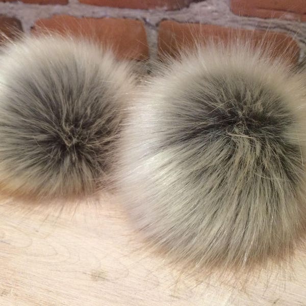 Pom Pom en fausse fourrure, 5 pouces, Grand Pom, Boule de fourrure, Faux Pom gris, Faux Pom beige, Renard roux, Faux Bobble, Pom chapeau tricoté, Pom en fausse fourrure, Détachable