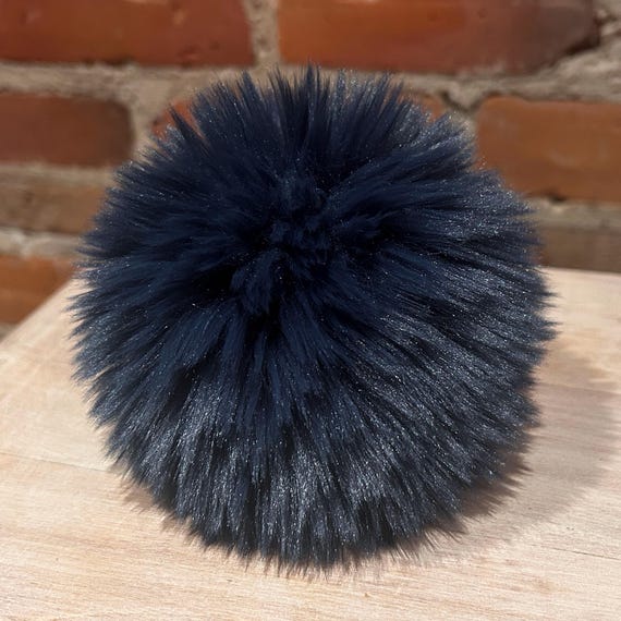 Blue Fur Detachable Pom-Pom Cap Blue Fur Pom Pom, Fluffy Large Pom Pom Ball, Round Soft Pom  main image 2