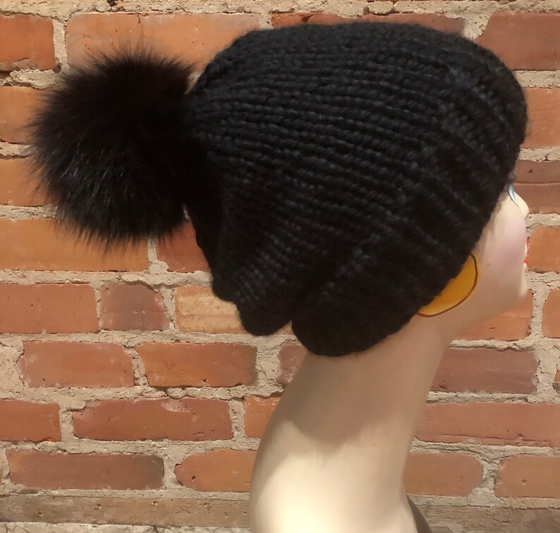 Brown Black Pom Real Fox Fur Detachable Recycled Fur Knitting Supplies Fur Ball Hat Topper Pom Pom Hat Pom Black Fox Pom 5 Inch