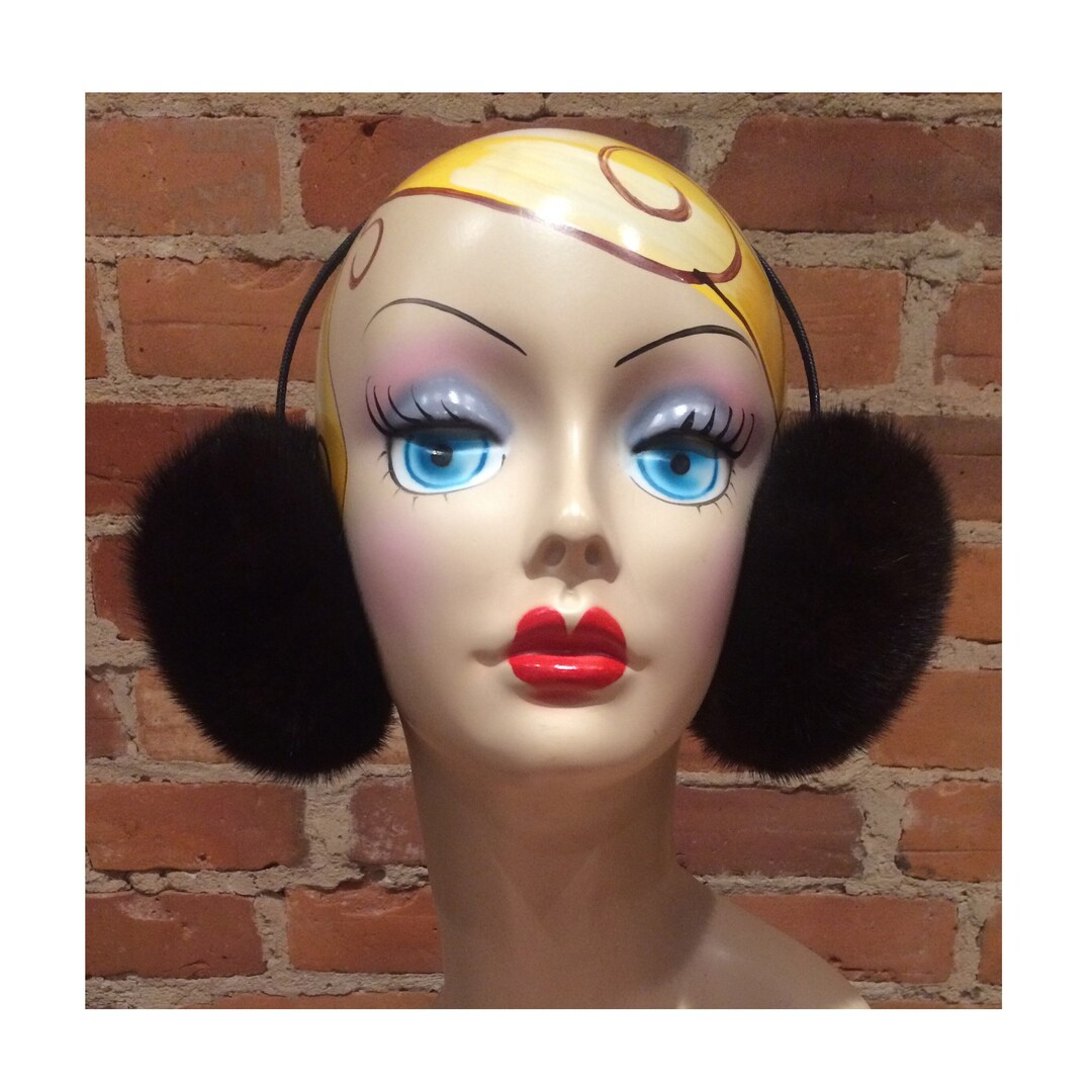 Black Mink Earmuffs, Recycled Mink Fur, Brown Black Natural Mink Fur