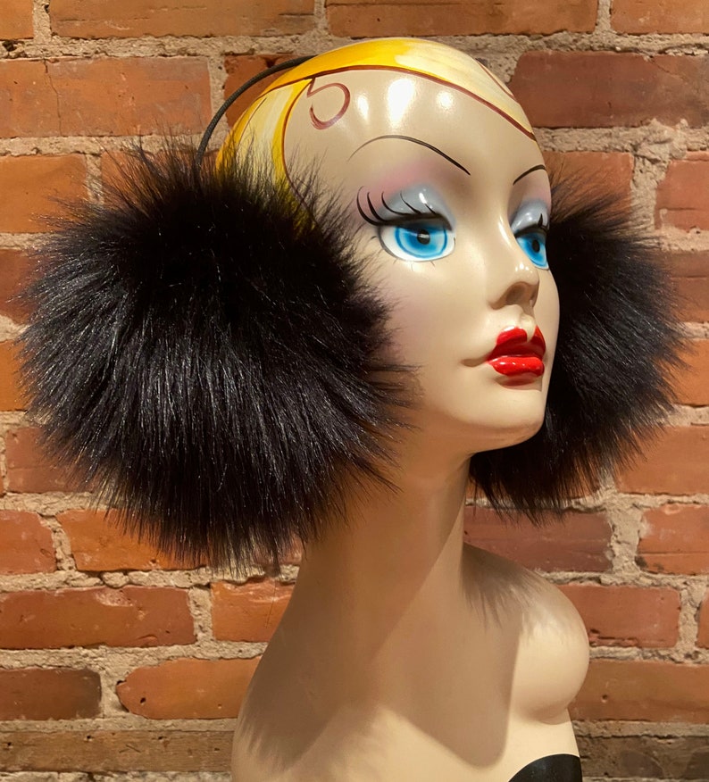 Jet Black Lamb Faux Fur Women's Earmuffs image 2