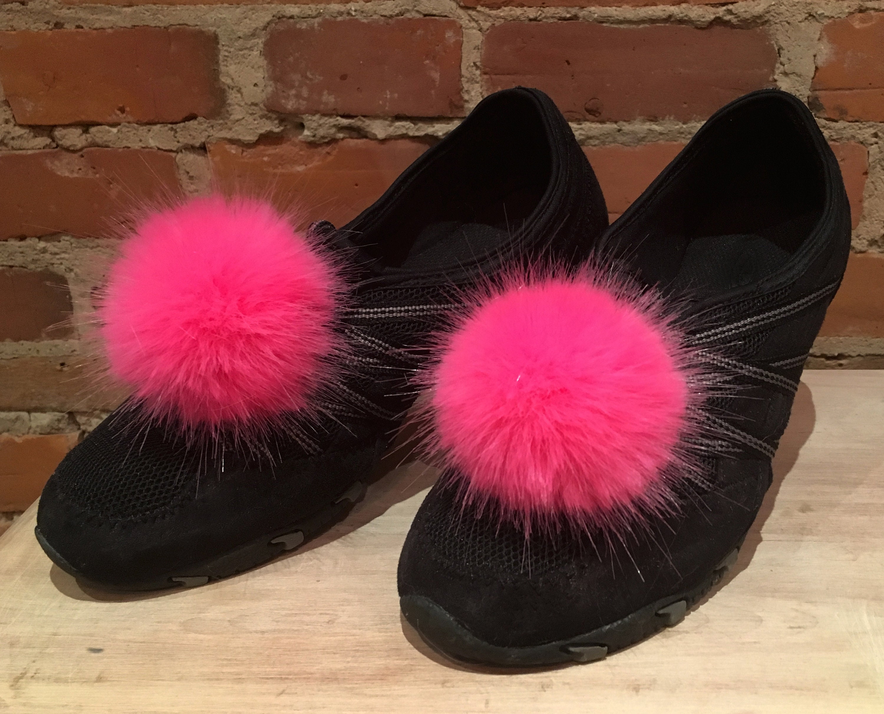 Hot Pink Shoe Pom Poms Faux Fur Fuchsia Pink Pink Poms Etsy