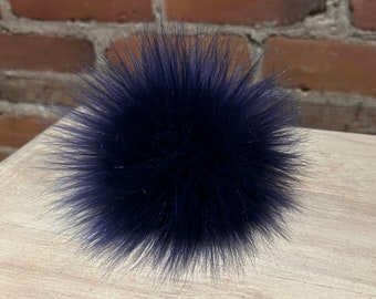 Pompon en fausse fourrure d'agneau bleu marine, 8,9 cm