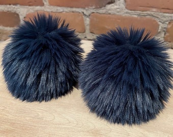 Pompon en fausse fourrure de chinchilla bleu marine, 10 cm