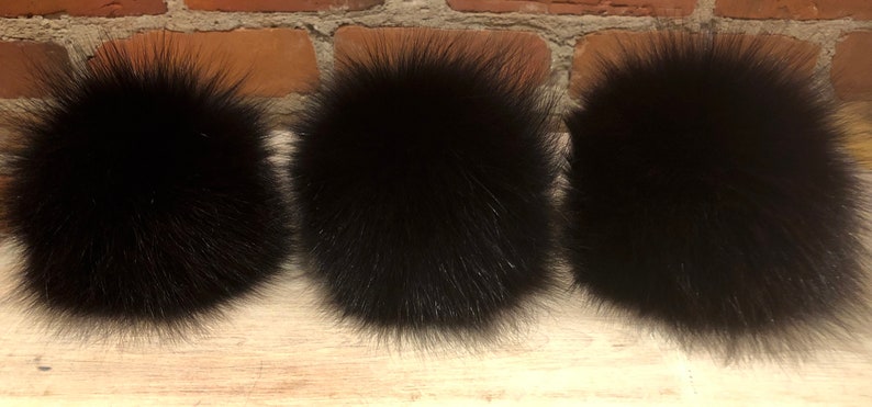 Brown Black Pom Real Fox Fur Detachable Recycled Fur Knitting Supplies Fur Ball Hat Topper Pom Pom Hat Pom Black Fox Pom 5 Inch
