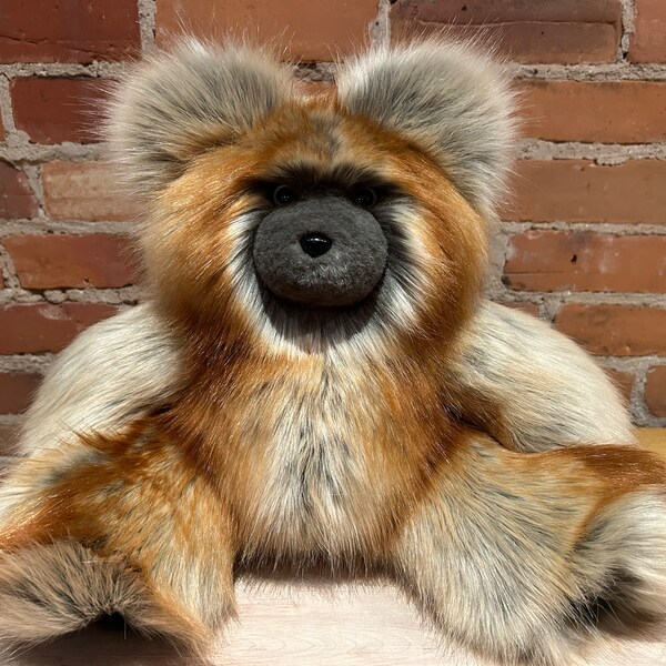 Red Fox Bear in Faux Fur, Handmade Artist Bear for Your Bedroom and Home Decor