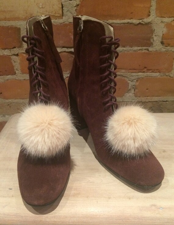Faux Mink Shoe Pom Clips Faux Fur Shoe Accessories Burgundy Shoe Poms Burgundy Black Poms Pair Poms Faux Shoe Poms Craft Pom Pom