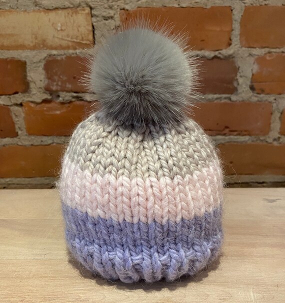 Grey Faux Mink Fur Pom Pom: 2.5-inch Detachable Knit Hat  display picture 3