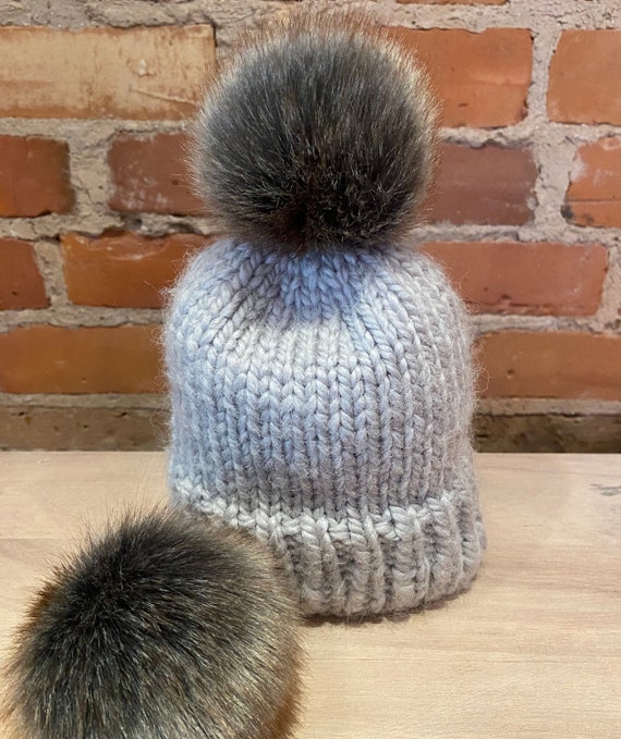 Baby Hat Pom Copper Gold Beige and Grey 
