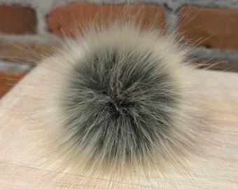 Faux Fur Pom Pom: Beige Grey Red Fox, 3.5-Inch Removable Hat Accessory