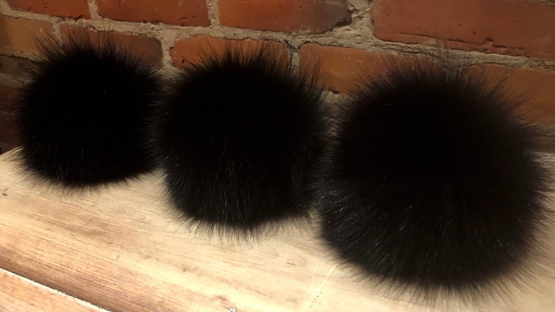 Brown Black Pom Real Fox Fur Detachable Recycled Fur Knitting Supplies Fur Ball Hat Topper Pom Pom Hat Pom Black Fox Pom 5 Inch