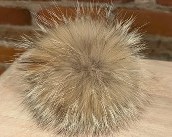 Golden Coyote Fur Hat Pom, 5-Inch Upcycled Fur Pom