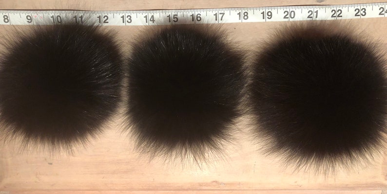 Brown Black Pom Real Fox Fur Detachable Recycled Fur Knitting Supplies Fur Ball Hat Topper Pom Pom Hat Pom Black Fox Pom 5 Inch