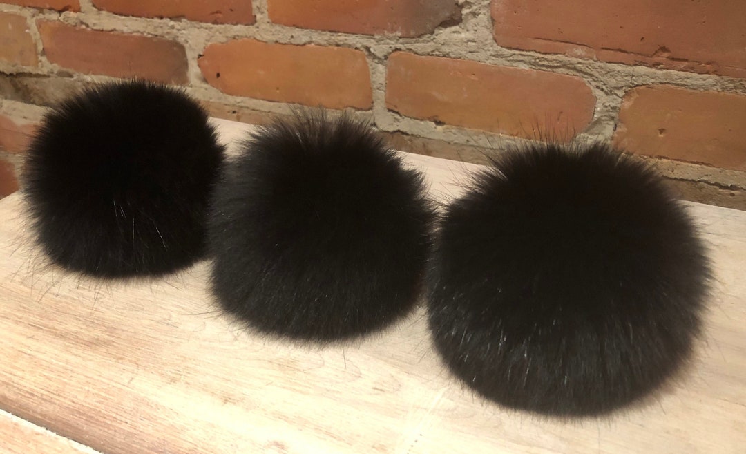 Jet Black Fox Fur Recycled Pom, 4-inch Fur Ball - Etsy