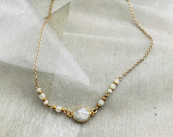 Dream Stone 24K Gold Plated Necklace, Wedding Moonstone Necklace, Bridal Jewelry, Bridesmaid Necklace, Valentine's Day Gift