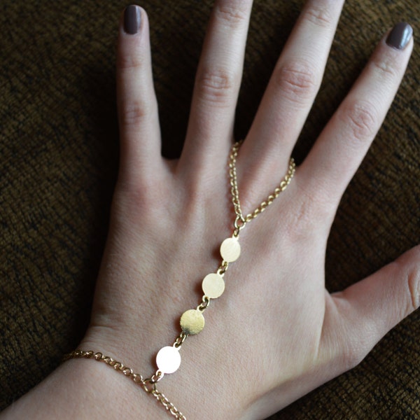 18K Gold Plated  Bracelet, Bracelet Ring, Ring Connected To Bracelet. Hand Chain, Boho. Wedding Accessories