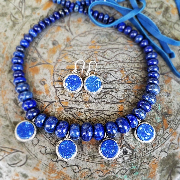 Lazhuward Necklace,Lapis Lazuli Collar, Bohemian Jewelry, Unique Necklace.