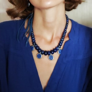 Lazhuward Necklace, Lapis Lazuli Collar, Bohemian Jewelry, Unique Necklace. image 3