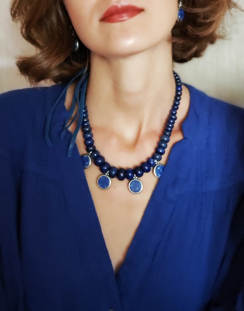 Lazhuward Necklace, Lapis Lazuli Collar, Bohemian Jewelry, Unique Necklace. image 3