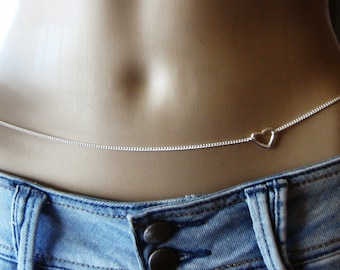 Love You Belly Chain, 925 Sterling Silver Plated Body Jewelry, Bikini,Beach Jewelry, Silver Belly Chain. Love Chain