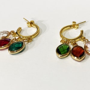 Festival 24K Gold Plated Earrings, Wedding Jewelry, Gold Hoop Earrings, Crystal Drop Earrings image 5