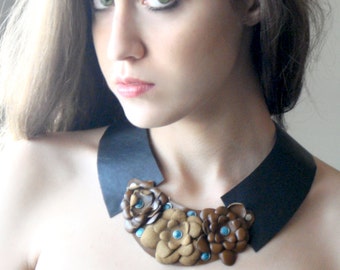 Turquoise Leather Collar, Bohemian Accessories, Unique Collar