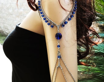 Royal Blue Arm Chain, Armlet, Shoulder Armor, Unique jewelry, Stainless Steel Jewelry